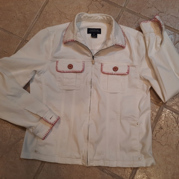 Jones New York Jackets & Blazers - Upcycled White jean jacket shacket embroidered S-M Jones NY